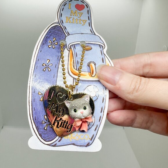 Calico Kittens Jewelry - NEW Vtg 1998 Calico Kittens RARE Gray Cat Necklace Kitty Gold Collar Enesco